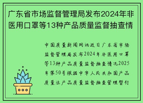 广东省市场监督管理局发布2024年非医用口罩等13种产品质量监督抽查情况（2025年第50号）