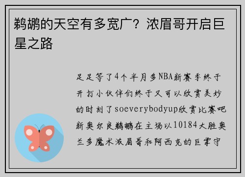 鹈鹕的天空有多宽广？浓眉哥开启巨星之路